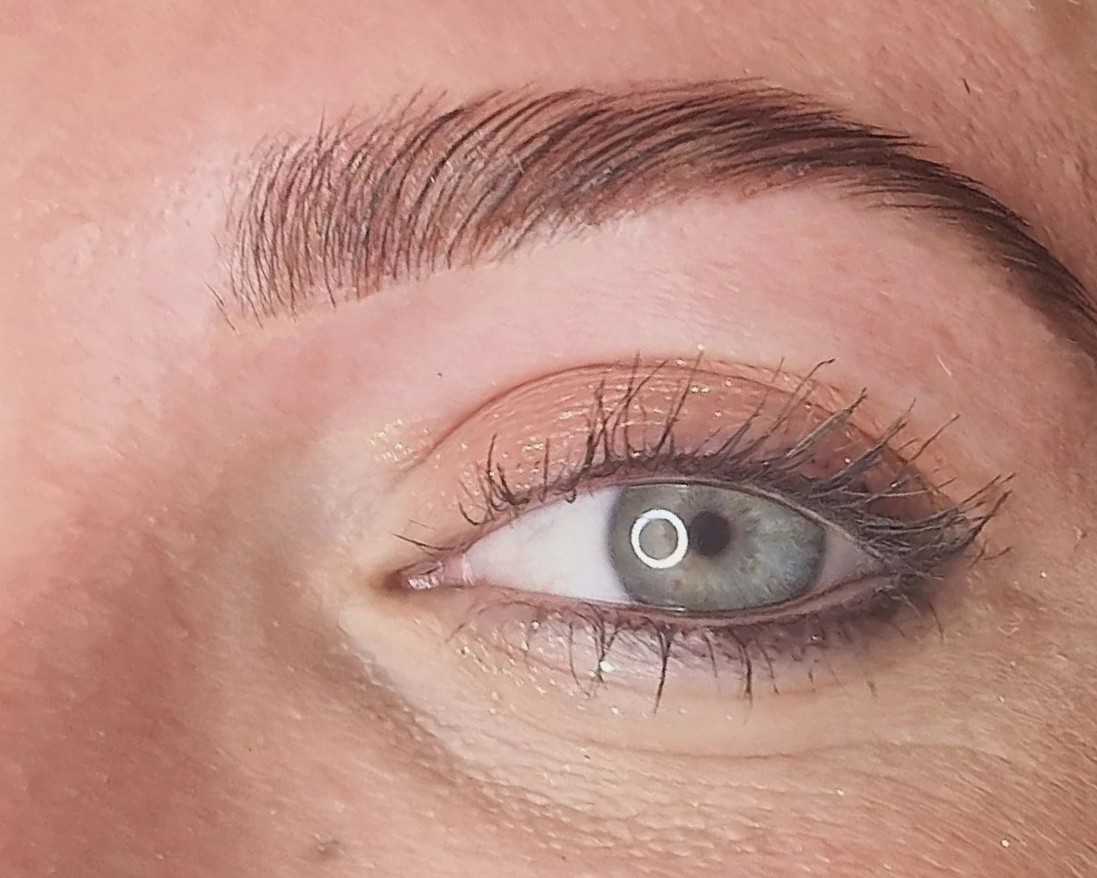 Wenkbrauwen in vorm gebracht, close-up van oog en wenkbrauw